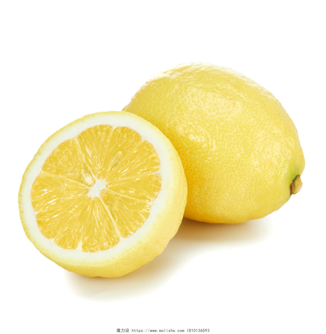 白底新鲜水果水果柠檬一个柠檬切开柠檬